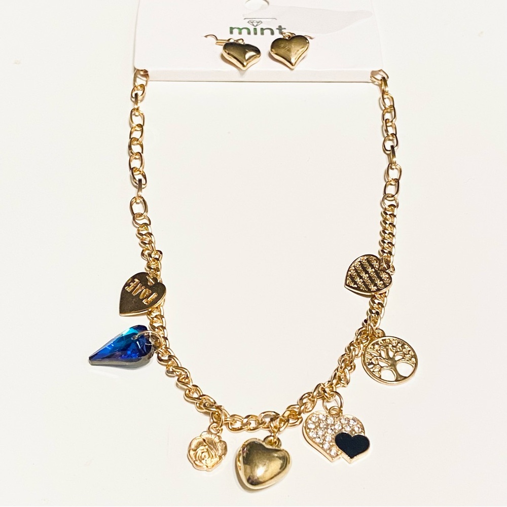 Mint Gold Dangle Earrings and Necklace